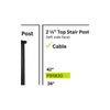 PB5821 2.5" Cable Rail Top Stair Post - Slotted to accept stair rails and 7 pre-drilled & threaded holes (stair face + left side face)