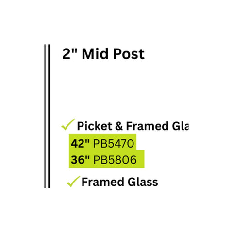 PB7708 2"W x 60"H Mid Post Aluminum Post