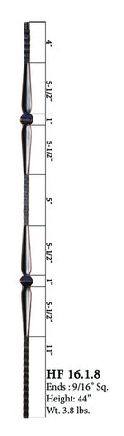 HF 16.1.8 Double Knuckle Face Hammered Iron Baluster