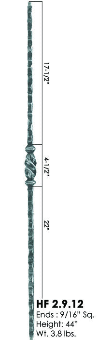 HF 2.9.12 Single Twisted Knuckle Hammered Iron Baluster