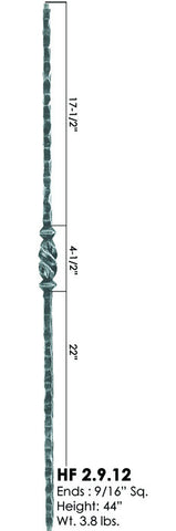 HF 2.9.12 Single Twisted Knuckle Hammered Iron Baluster