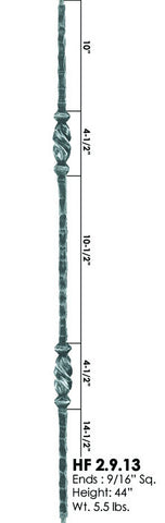 HF 2.9.13 Double Twisted Knuckle Hammered Iron Baluster