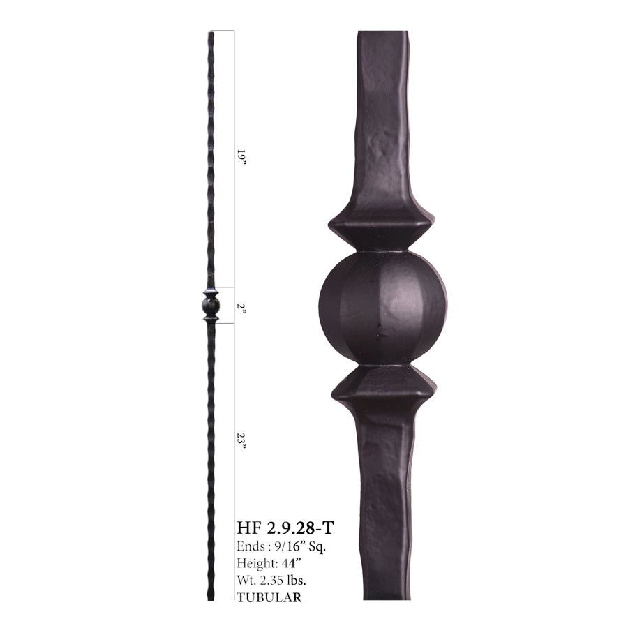 2.9.28-T Single Sphere Hammered Hollow Iron Baluster