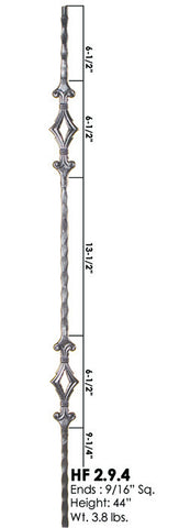 HF 2.9.4 Double Diamond Hammered Iron Baluster