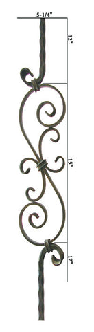 HF 2.9.8 Large Spiral Scroll Hammered Iron Baluster