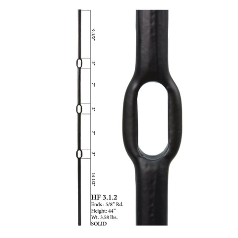 3.1.2 Wentworth Series Three Ring Hammered Iron Baluster