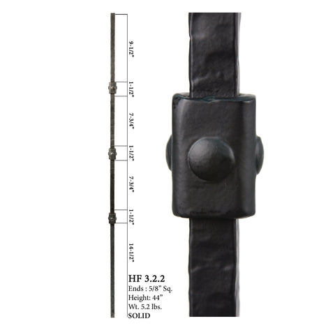 3.2.2 Wentworth Series Three Knuckle Square Hammered Iron Baluster