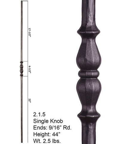 HF 2.1.5 Long Single Knuckle Hammered Iron Baluster