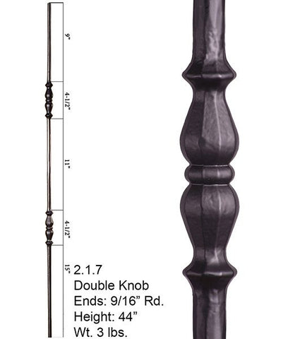 HF 2.1.7 Long Double Knuckle Round Hammered Iron Baluster
