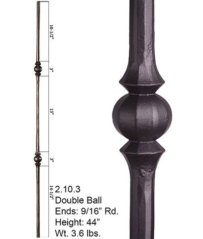 HF 2.10.3 Double Sphere Round Hammered Iron Baluster